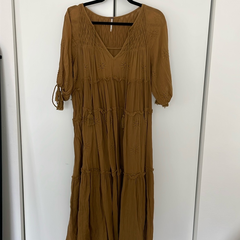 Free People Lightweight Cotton Midi Dress with Short Sleeve